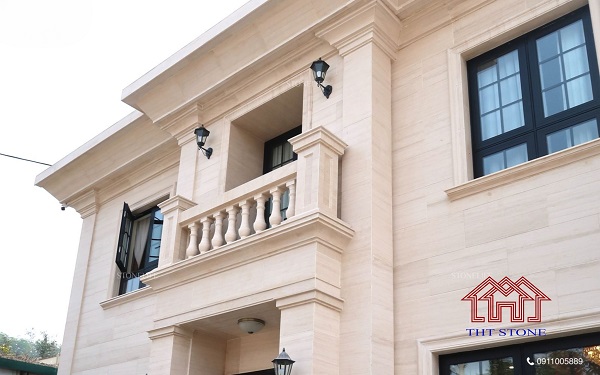 mẫu đá ốp mặt tiền biệt thự cực sang trọng - Đá marble trắng vân mây ốp mặt tiền biệt thự nhà