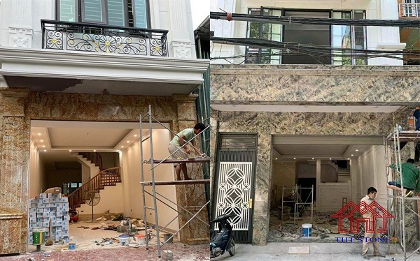 Quy trình ốp đá hoa cương mặt tiền - Bước 3: Xẻ lưng slab đá hoa cương để gắn vào pin